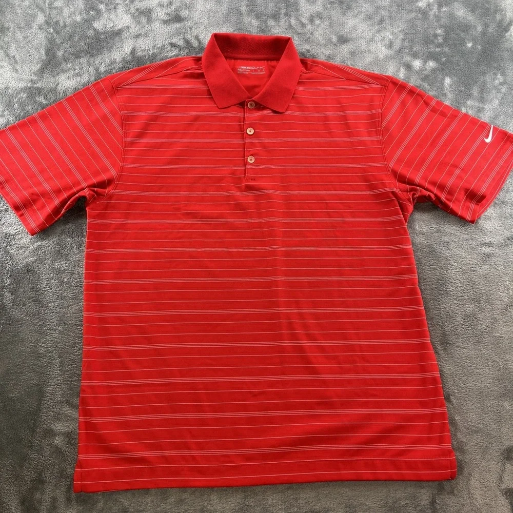 Nike Golf Fit Dry Men's Gold Polo Red‎ Striped Size Large